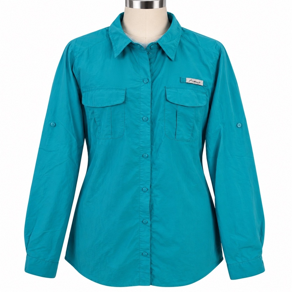 Willit XL Teal Fishing Shirt Long Sleeve Vented Nylon Button Up Gorpcore Hiking